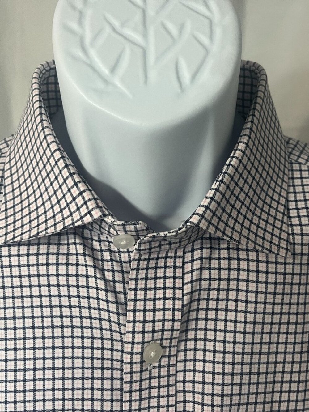 👔 Twillory Men's White Blue Pink Performance Dress Shirt 17 36/37 Tailored Fit